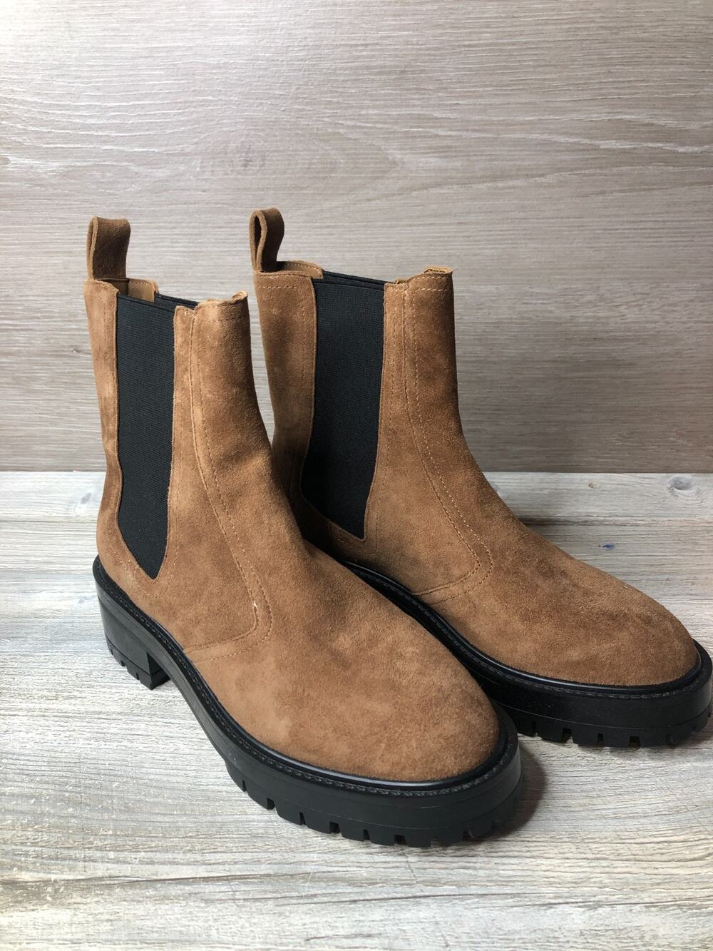 PAIGE Bowie Ankle Boot Truffle Brown Suede Chelsea Platform Lug Sole Sz 5.5 $398